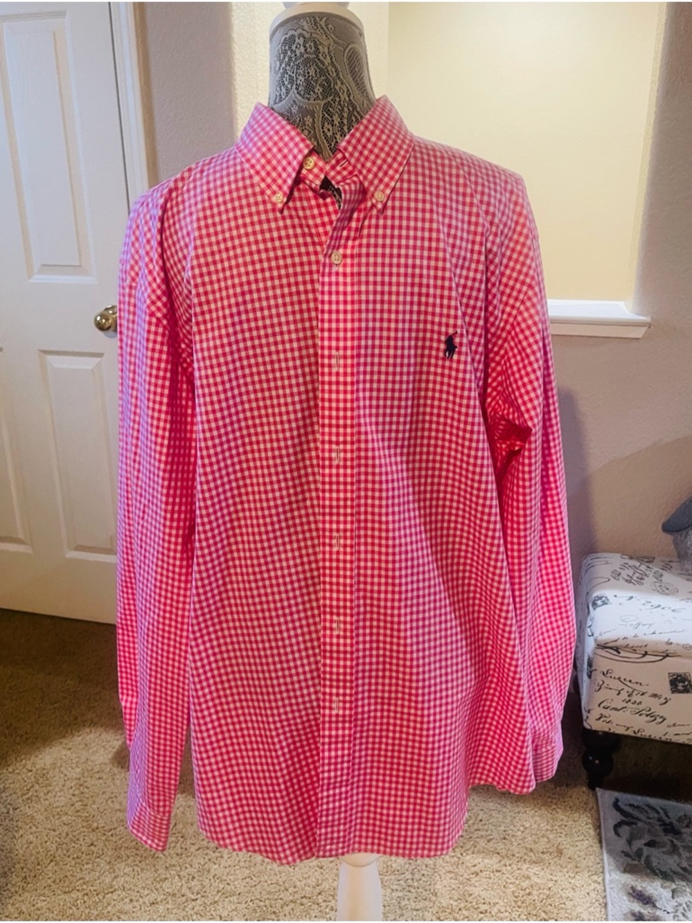 Ralph Lauren Men's Pink Gingham Button-Down Shirt - Never Worn